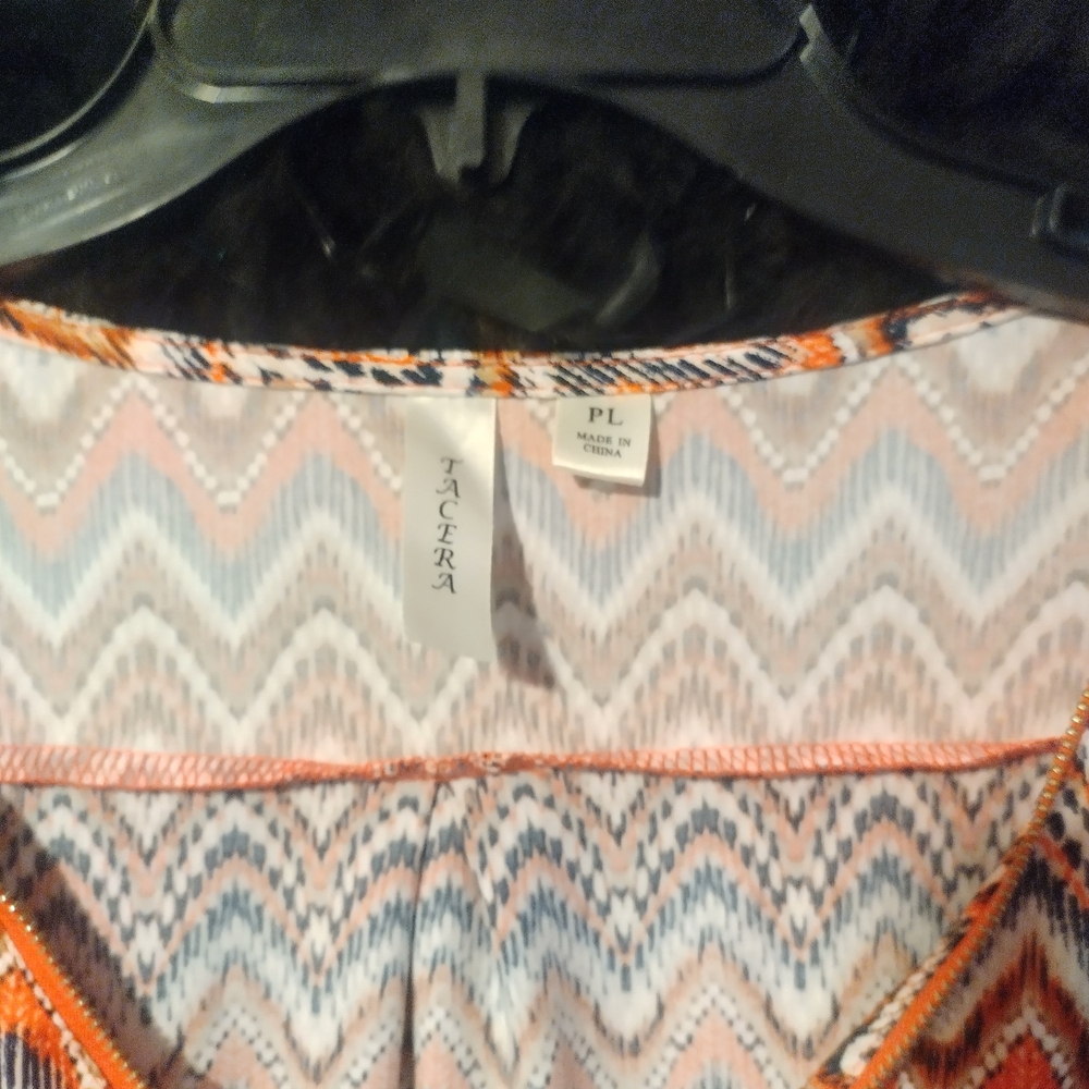 TACFRA Coral and Navy Zigzag Print Dress